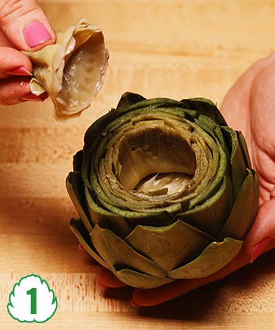 Step 1, gently spread leaves and pull out center cone.